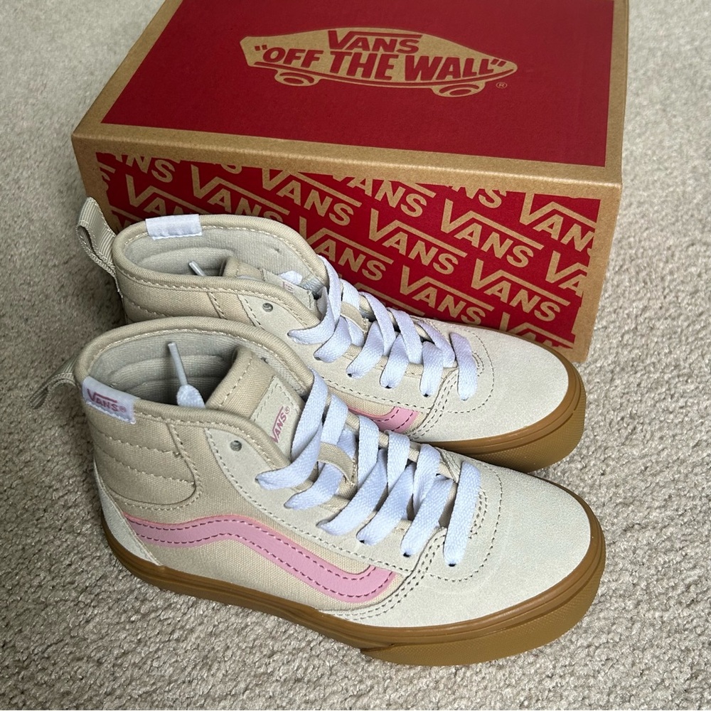 NEW Little Kid Sz 12 Vans Ashwood Hi Decon Oatmeal Pink Gum High Top Skate Shoes